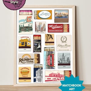 CHICAGO Matchbook | Wall Decor Instant Download | Chicago Digital Print | Chicago Bars, Restaurants, & Popular Locations