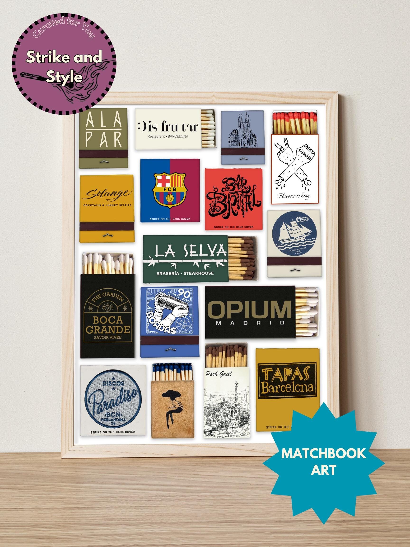 BARCELONA Matchbook | Wall Decor Instant Download | Barcelona Digital Print | Barcelona Bars, Restaurants, & Popular Locations