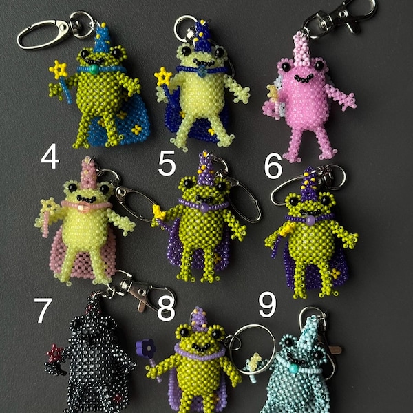 Handmade Beaded Frog Wizard Keychain, Cute Frog Charm, Frog Keyring, Gift for Frog Lovers