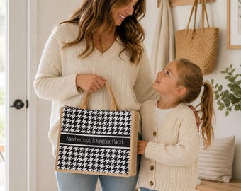 Motherhood Is Kingdom Work Canvas Tote Bag, Christian Mom Zipper Bag