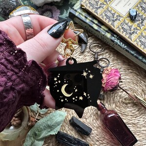 Gold Celestial Cauldron Bag Charm, Witchy Gift, Alternative Keyring Gift for Goths & Witches