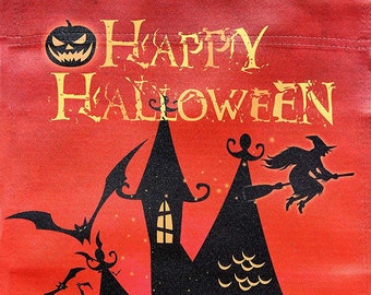 Haunted House Halloween Garden Flag - 12" x 18", Double Sided, Spooky Red and Black Silhouette, Halloween Decorations, Trick or Treat