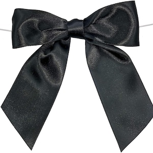 Pre-tied Black Satin Bows 4 1/2 Wide, Set of 12, Wired Craft Ribbon ...