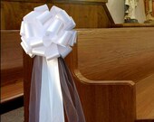 Large White Pull Bows with Long Tulle Tails - 9 quot Wide, Set of 6, Wedding Pew Bows, Valentine 39 s Day, Reception, Anniversary, Christmas