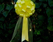 Yellow Pull Bows with Tulle Tails - 8 quot Wide, Set of 6, Easter, Mardi Gras, Reception, Anniversary, School Dance, Wedding Pew Bow, Fundraiser
