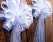Large White Tulle Pew Bows - 10 quot Wide Set of 6, Fully Assembled Wedding Decor, Reception, Anniversary, Birthday, Fundraiser, Valentine 39 s Day