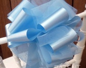 Baby Blue Tulle Wedding Pull Bows - 9 quot Wide, Set of 4, Pew Bows, Reception, Anniversary, Birthday, Baby Shower, Spring, Fundraiser, Easter