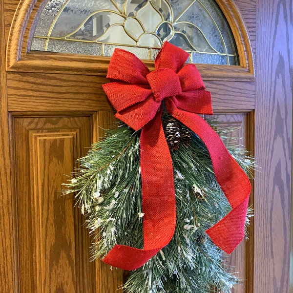 Red Burlap Ribbon Wreath Bow - 10" Wide, 18" Long Tails, Valentine's Day, 4th of July, Christmas Tree Ribbon, Farmhouse Country, Front Door