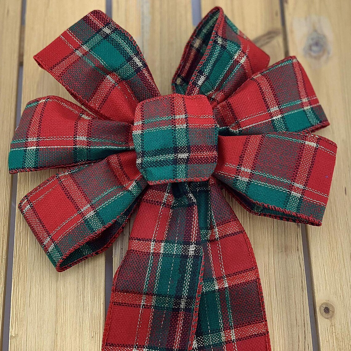 Green Red Plaid Christmas Bow 10 Wide 18 Long Etsy UK