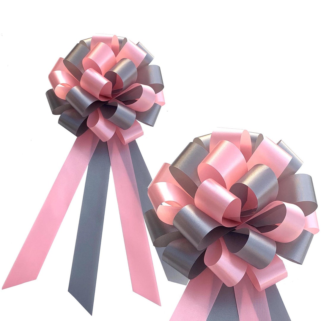 Pink and Silver Pull Bows - 8" Wide, Set of 6, Easter, Valentine's Day ...
