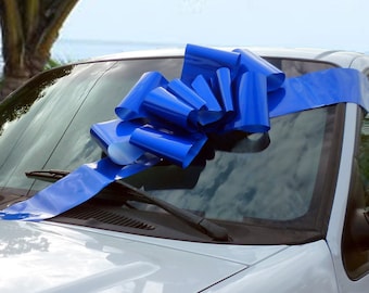 Big Royal Blue Car Bow - 25" Wide, Fully Assembled, Large Ribbon Gift Decoration, Veteran's Day, Christmas, Birthday, Graduation, Fundraiser