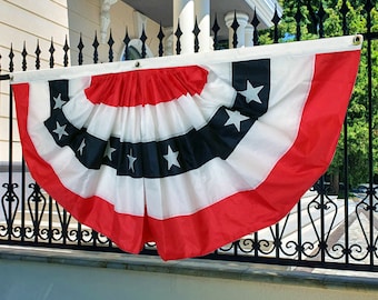 Patriotic Bunting Banner American Flag - 3' x 6' Pleated Fan Flag, President's Day, USA, Election, USA, Porch, Memorial Day, 4th of July