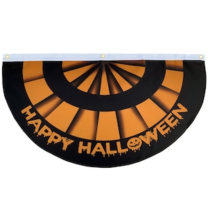 Festive Happy Halloween Bunting Flag – 18” x 36”, Orange and Black, Jack-O-Lantern, Haunted House, Fall Decor, Autumn Decor, Carnival Decor