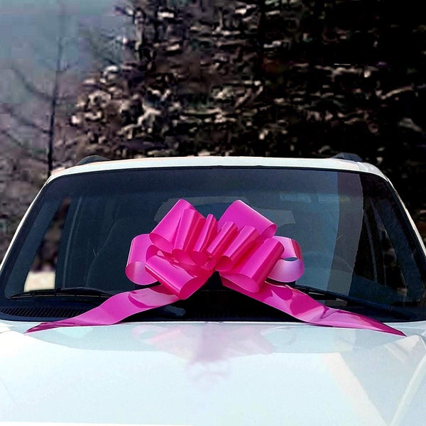 Big Car Bow Gift Ribbon - 25" Wide, Fully Assembled, Hot Pink Fuchsia, Valentine's Day, Birthday, Breast Cancer Awareness, Fundraiser