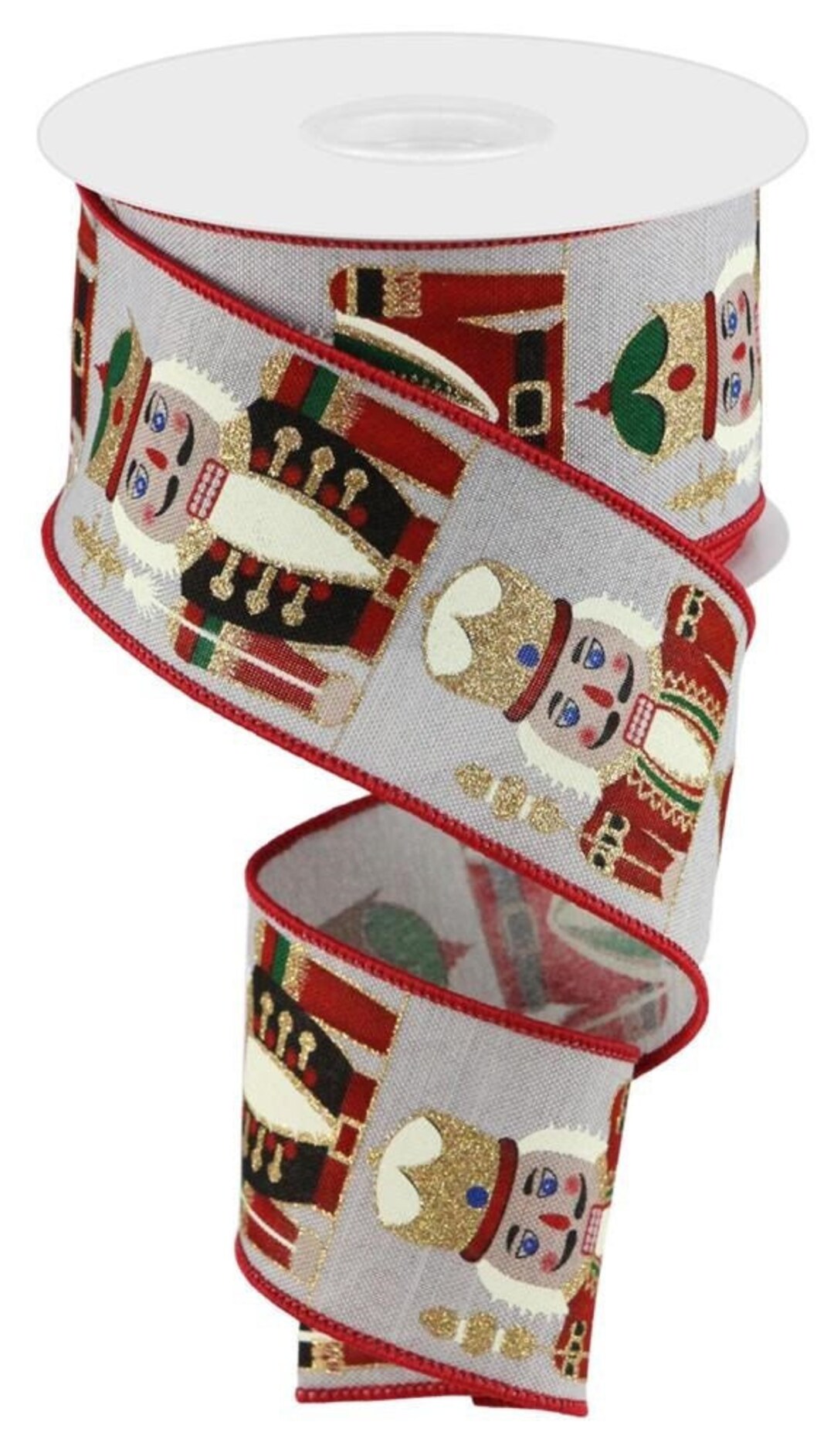 Festive Nutcrackers Wired Christmas Ribbon 2 1/2 X 10 Yards, Red Edge