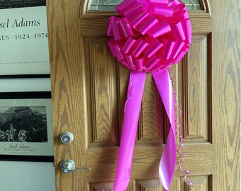 Big 16" Fuchsia Pink Car Bow, 16" Wide - Door Decoration, Sweet 16 Birthday Party, Quinceañera, Valentine's Day GIft Breast Cancer Awareness