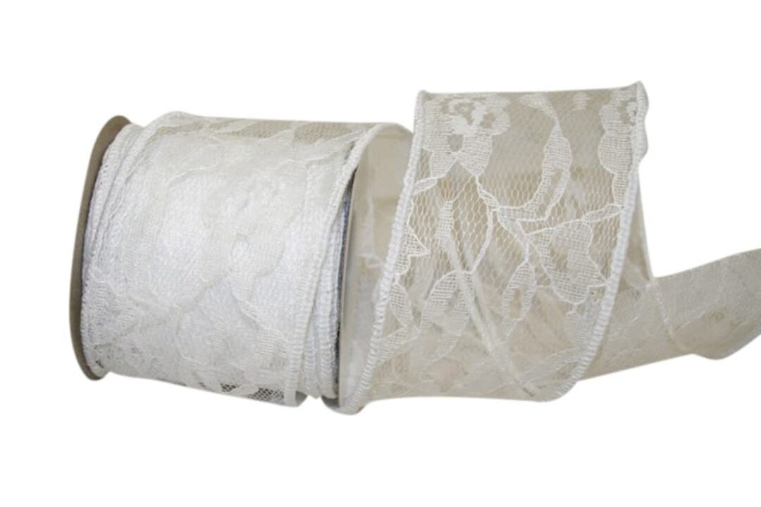 White Lace Wired Wedding Ribbon - 2 1/2