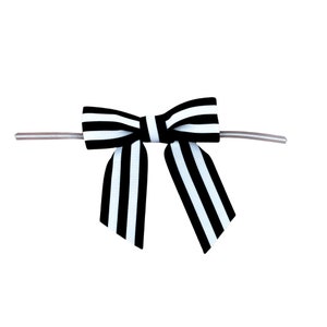 Black & White Striped Pre-Tied Bows - 3&quot; Wide, Set of 12, Grosgrain Ribbon, Easter, Valentine&#39;s Day, Gift Basket, Wedding, Favors, Birthday