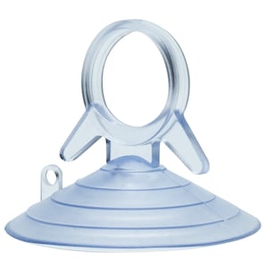 May include: A clear plastic suction cup with a ring handle. The suction cup has a wide base and a textured surface.