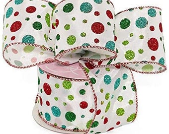 Christmas Ribbon, Red Polka Dot Ribbon, 4 Width Christmas Ribbon, Christmas  Red and White Ribbon 