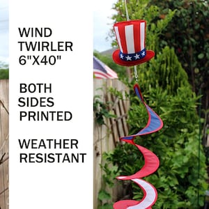 U.S.A. Patriotic Wind Spinner Decoration - 6&quot; x 40&quot; Long, Uncle Sam Hat, Wind Twirler, 4th of July, President&#39;s Day, Patio, Memorial Day