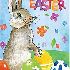 Cute Easter Bunny Garden Flag – 12” x 18”, Double Sided Banner, Spring Yard Decor, Home Decorations, Easter Eggs & Flowers