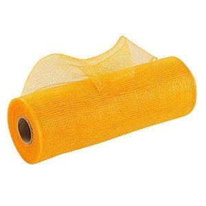 May include: A roll of bright yellow mesh ribbon. The mesh is a fine weave and the ribbon is rolled up tightly.