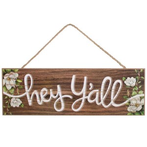 Letrero de madera vintage "Hey Y'all", 15" x 5", ramas de magnolia en flor, Acción de Gracias, corona de otoño, inauguración de la casa, letrero de saludo, Country Hello