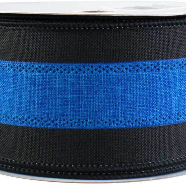 Black and Blue Wired Ribbon - 2 1/2" x 10 Yards, 4th of July, America 250 Anniversary, Police Support, Law Enforcement Appreciation