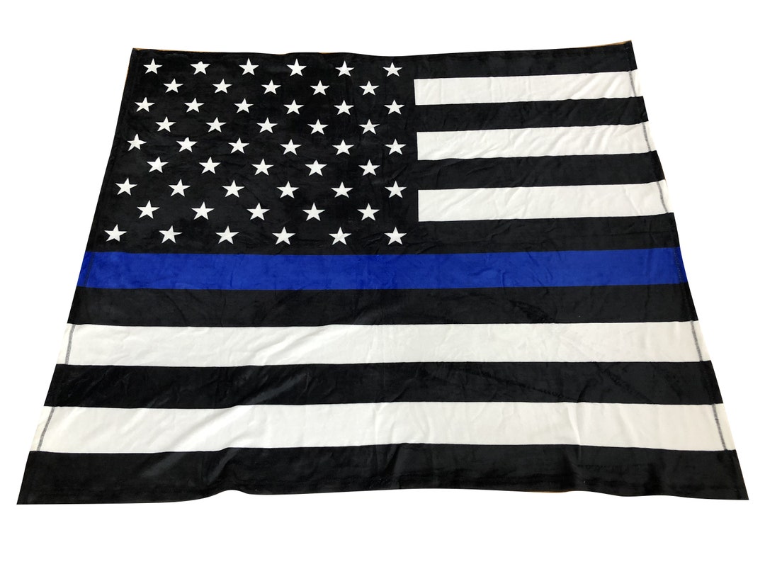 Thin Blue Line Throw Blanket 50 X 60, Black, White, Blue, Police