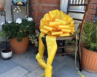 Large Yellow Gift Bow - 16" Wide, Fully Assembled, Front Door Decor, Mardi Gras, Easter, Support Our Troops, Fall, Thanksgiving, Christmas