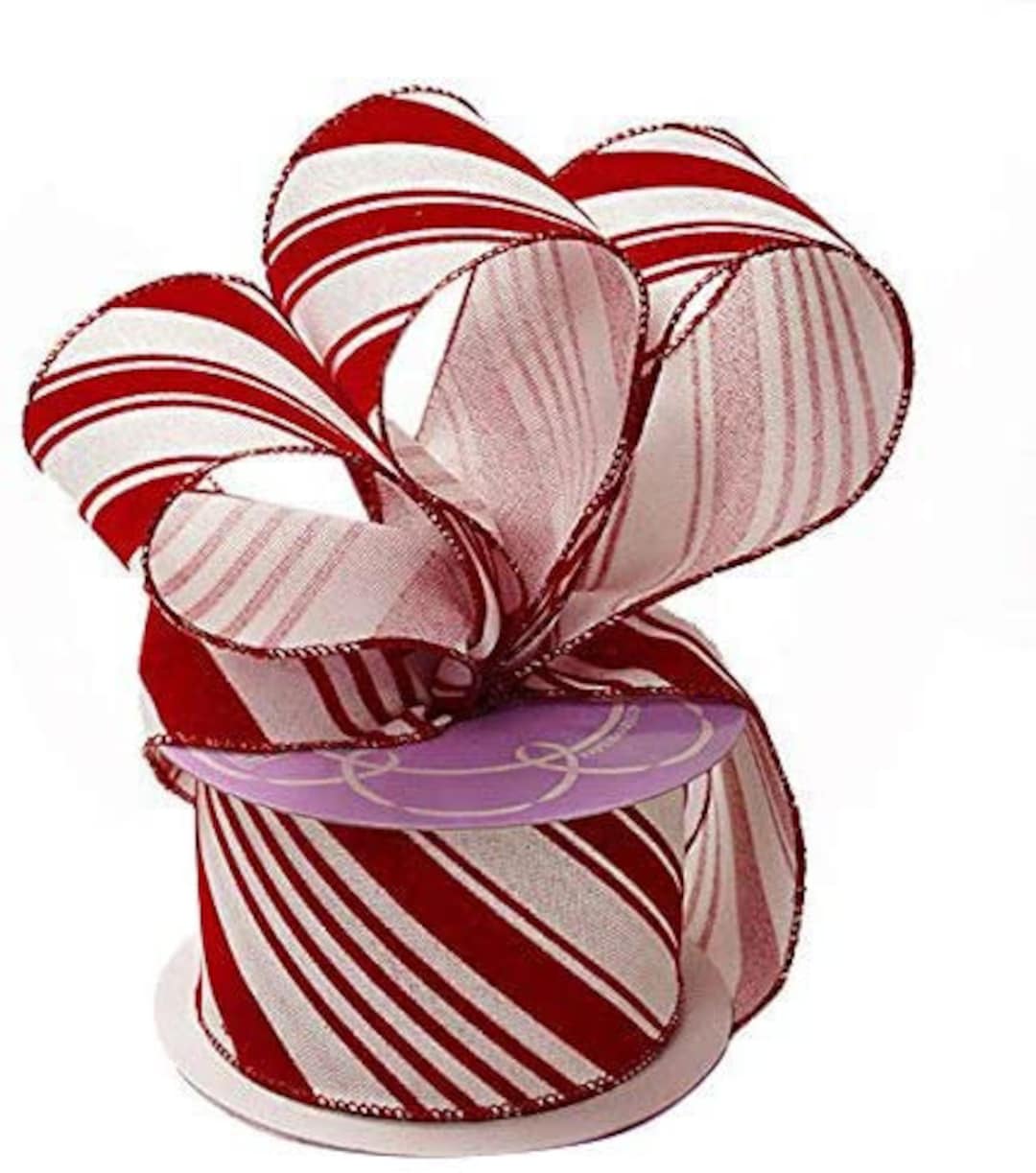 Candy Cane Wired Christmas Ribbon 2 1/2 X 10 Yards, Red White
