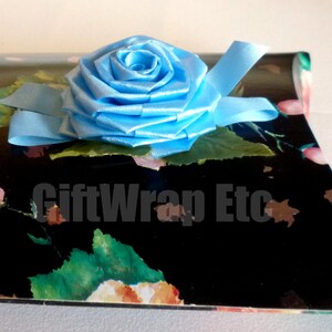 Blue Hand Rolled Rose Bows - 2.5&quot; Wide, Set of 4, With Leaves, Wedding Favors, Gift Decorations, Reception, Gift Basket, Birthday, Christmas
