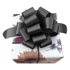 Black Christmas Gift Pull Bows - 5&quot; Wide, Set of 10, Halloween Decorations, Gift Basket, Wreath, Swag, Garland, Fundraiser, Presents, Xmas