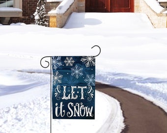 Let It Snow Garden Flag - 12" x 18", Blue Christmas House Flag Decoration, Double Sided, Winter Garden Decor