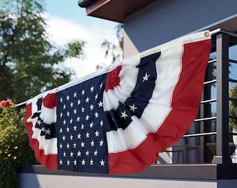 Extra Long Patriotic Pleated Fan - 3 ft x 9 ft Memorial Day, 4th of July, America 250 Anniversary, Red White Blue Stars Stripes, American