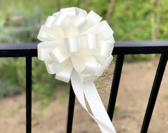 Ivory Pull Bows with Tails - 8" Wide, Set of 6, Wedding Decoration, Reception, Birthday, Christmas, Anniversary, Mother's Day, Fundraiser