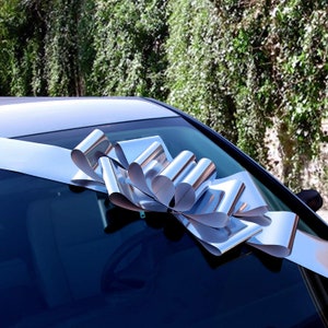 Big Metallic Silver Car Bow -  25&quot; Wide, Fully Assembled, Christmas, Birthday, Wedding, Anniversary, NYE, Fundraiser, School Dance, Wreath