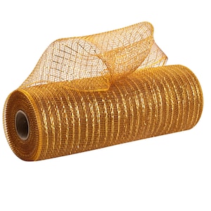 Old Gold Metallic Deco Mesh - 10&quot; x 10 Yards, Mardi Gras, Wreath Decor, Swag, Fall, Autumn, Thanksgiving Decoration Ribbon Roll, Christmas