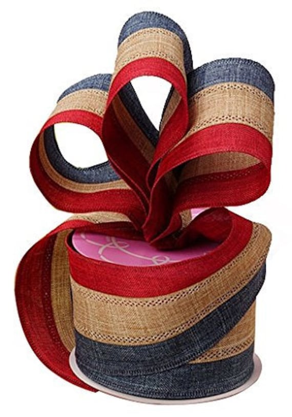 Patriotic Wired Edge Ribbons - Red White Blue Burlap Ribbon For Veterans Day & 4th Of July Decor