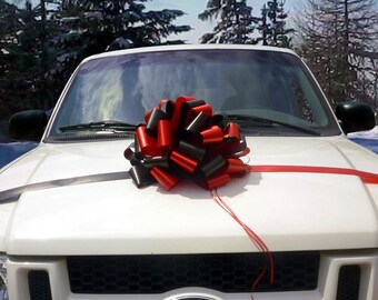 Large Red & Black Car Bow - 16" Wide, Fully Assembled, Front Door Decor, Christmas Tree Topper, Birthday, Fundraiser, Winter