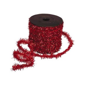 Red Metallic Tinsel Wired Cord - 1/2&quot; x 10 Yards, Sparkling Christmas Ribbon, Wreath, Gift Wrap, Valentine&#39;s Day, 4th of July, Birthday, Bow