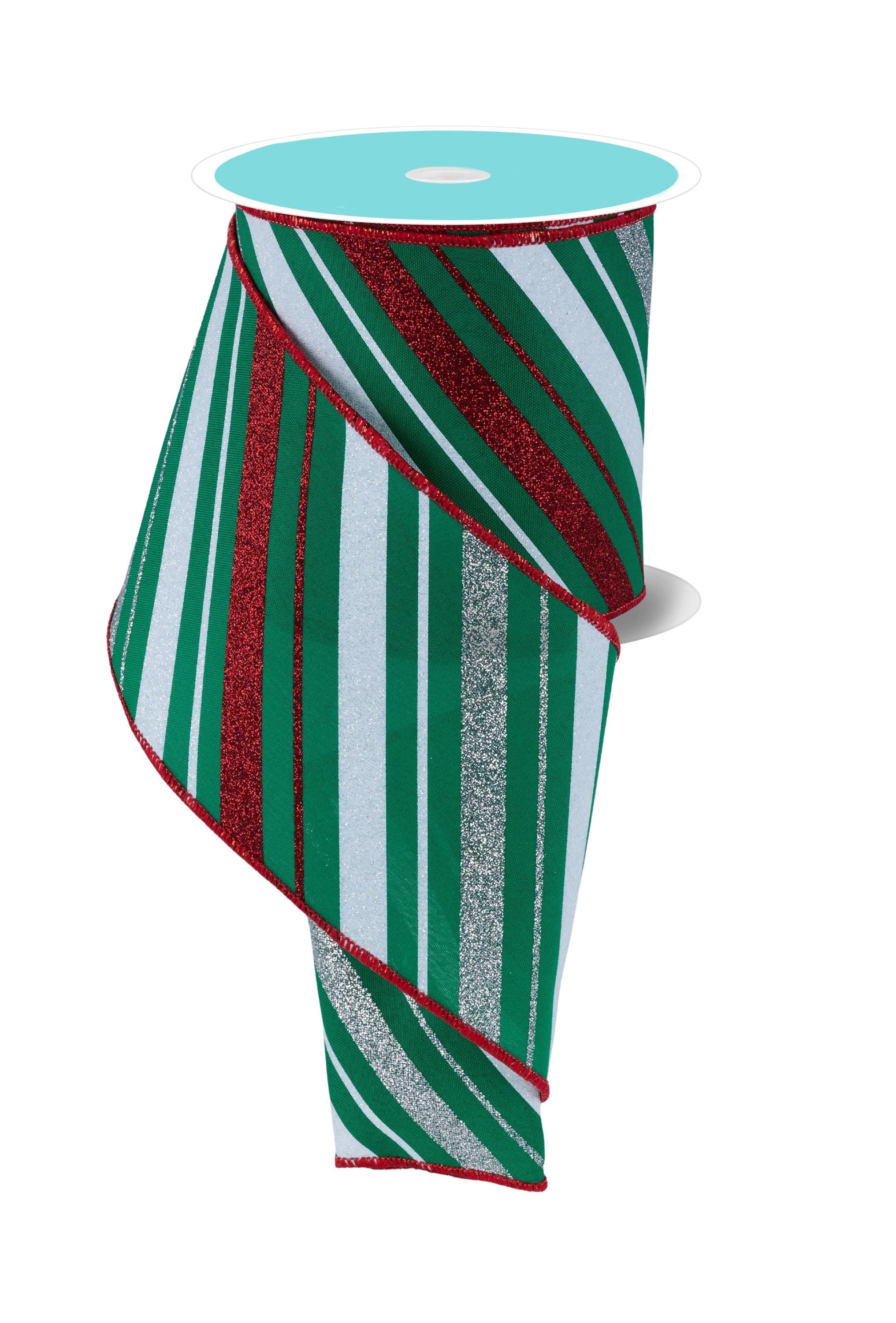 Christmas Diagonal Stripe Wired Ribbon - 4