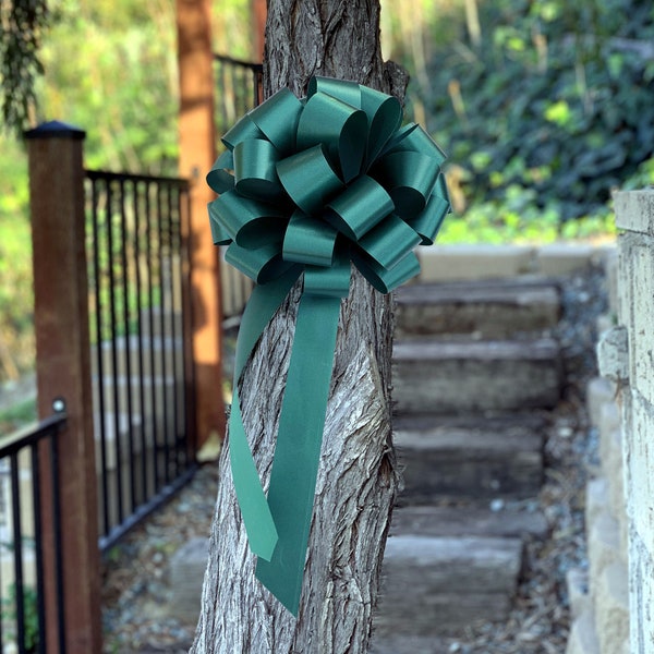 Hunter Green Pull Bows with Tails - 8" Wide, Set of 6, Easter, Christmas, Presents, Wreath, Swag, Fundraiser, Birthday, St. Patrick's Day