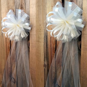 Large Assembled Ivory Tulle Wedding Bows for Church Pews - 10" Wide, Set of 4, Reception, Aisle Decor, Wedding Planner, Bridal Shower