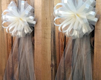 Large Assembled Ivory Tulle Wedding Bows for Church Pews - 10" Wide, Set of 4, Reception, Aisle Decor, Wedding Planner, Bridal Shower