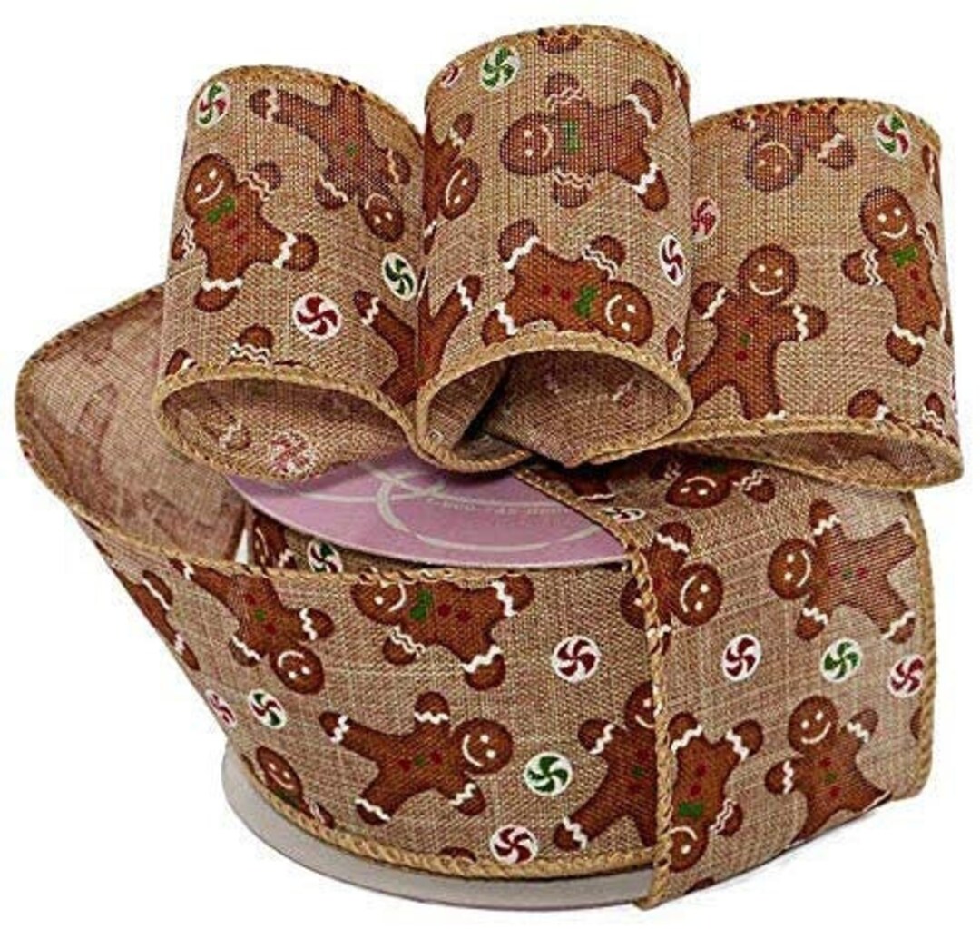 Christmas Ribbon Man Gingerbread Man Wired Christmas Ribbon - 2 1/2