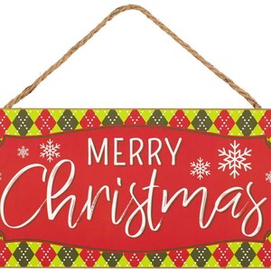 Signo de Feliz Navidad Verde Lima Roja - 12.5" x 6", Decoración del hogar de madera, Topper de árbol, cocina, patio, decoración de la puerta principal, patio
