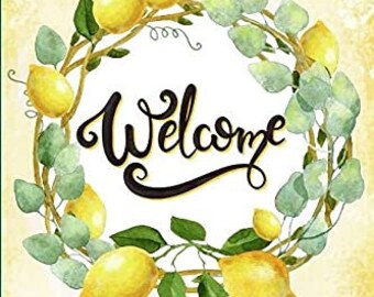 Lemon Wreath Welcome Garden Flag – 12" x 18", Double Sided, 4th of July, Summer Decor, Buffalo Plaid, Home Decor, Garden Decor, Greeting