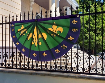 Fleur-de-lis Mardi Gras Bunting Flag – 3' x 5', Purple, Green, Gold, Carnival, Home Decor, NOLA Pride, Masquerade, Ball, Porch Decor